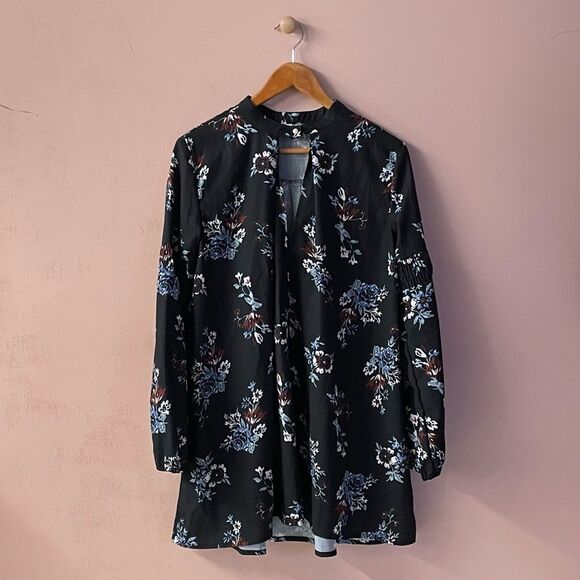 Black Floral BabyDoll Long Sleeve Dress Size M EUC - Picture 9 of 14